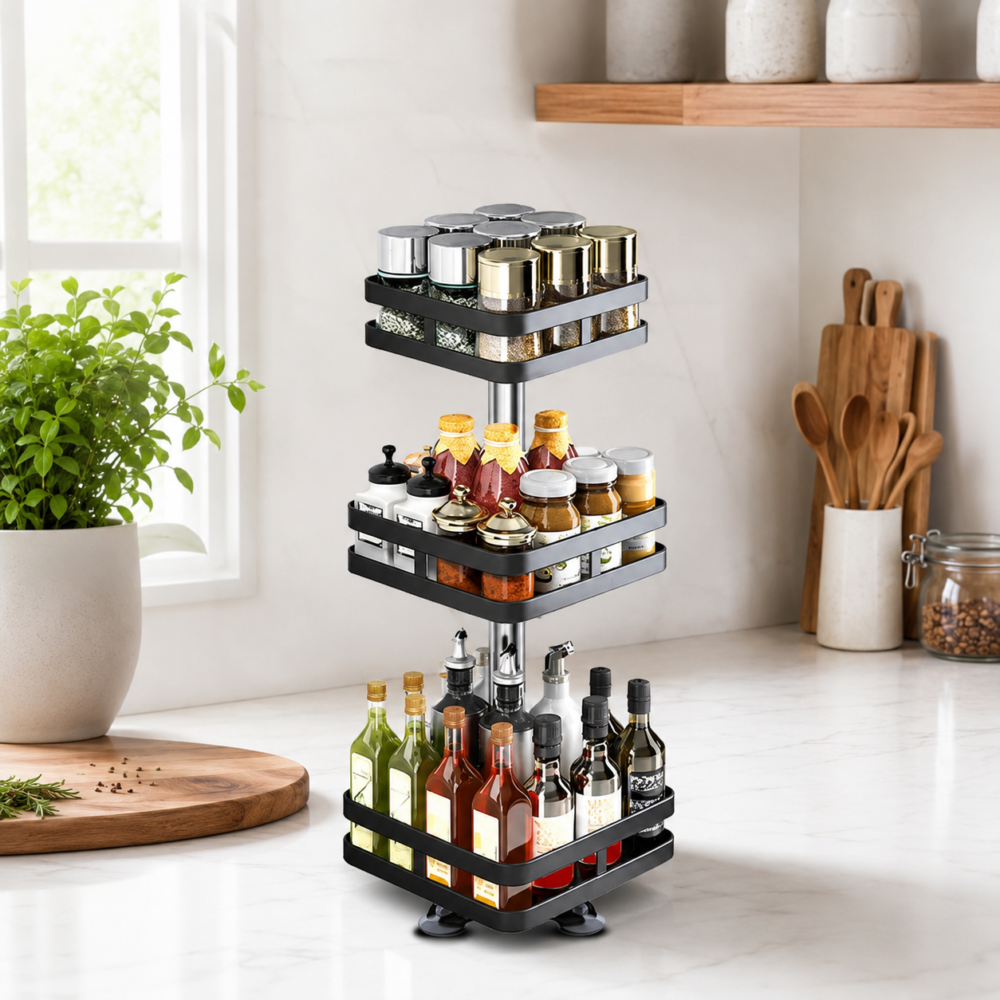 Premium 360° Rotating Spice Rack – Multi-Layer Round & Square Design