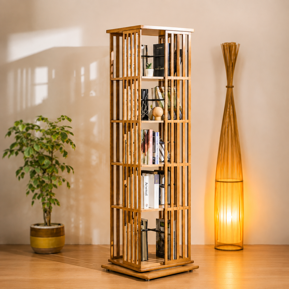 360° Rotating Wooden Bookshelf – Smart Space-Saving Storage